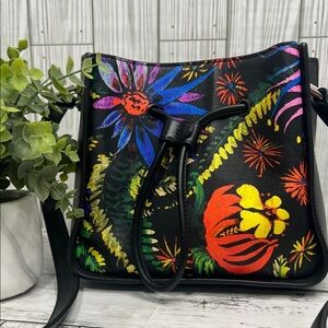3.1 Phillip Lim Black Leather Floral Print Tote Shoulder Bag Designer Handbag